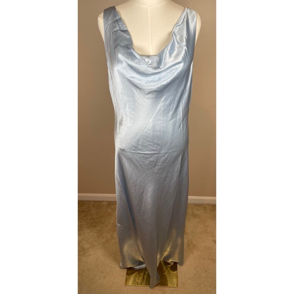 REFORMATION Annabelle Silk Cowl Neck Ruched Draped Horizon Blue Maxi Dress Sz 14 - Picture 2 of 7